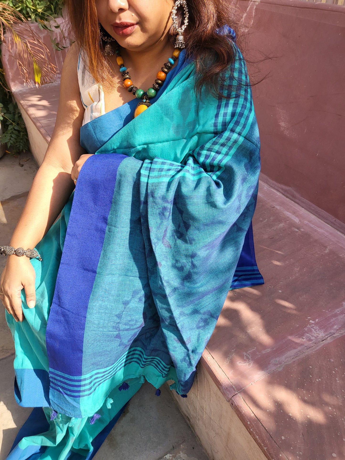 AQUA BLUE COTTON SAREE