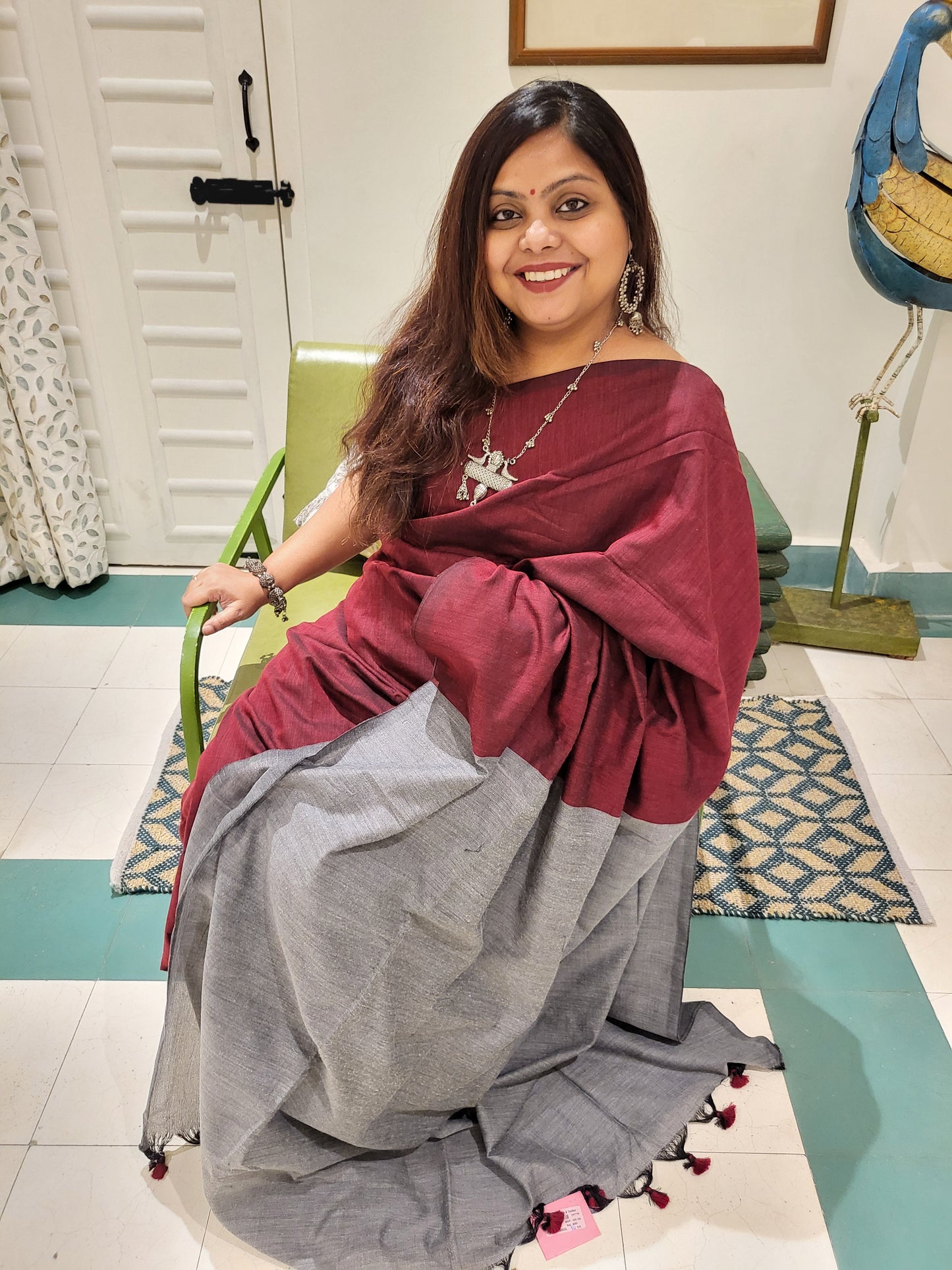 RUBY AND GREY COTTON SAREE