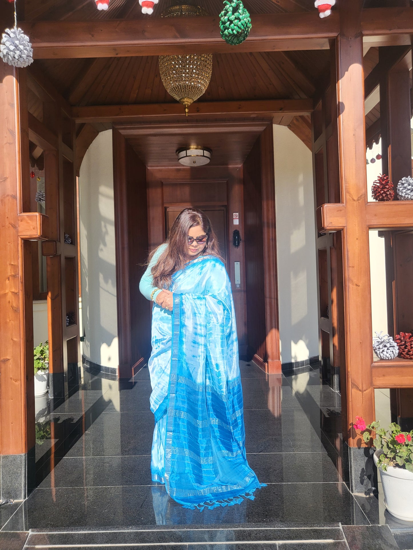 Blue Mangalagiri Saree with Shibori Print