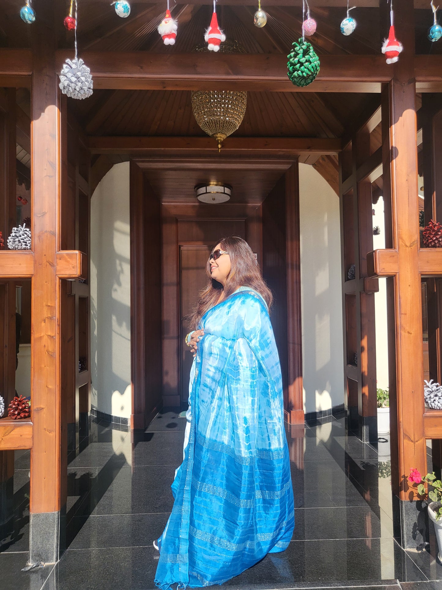Blue Mangalagiri Saree with Shibori Print