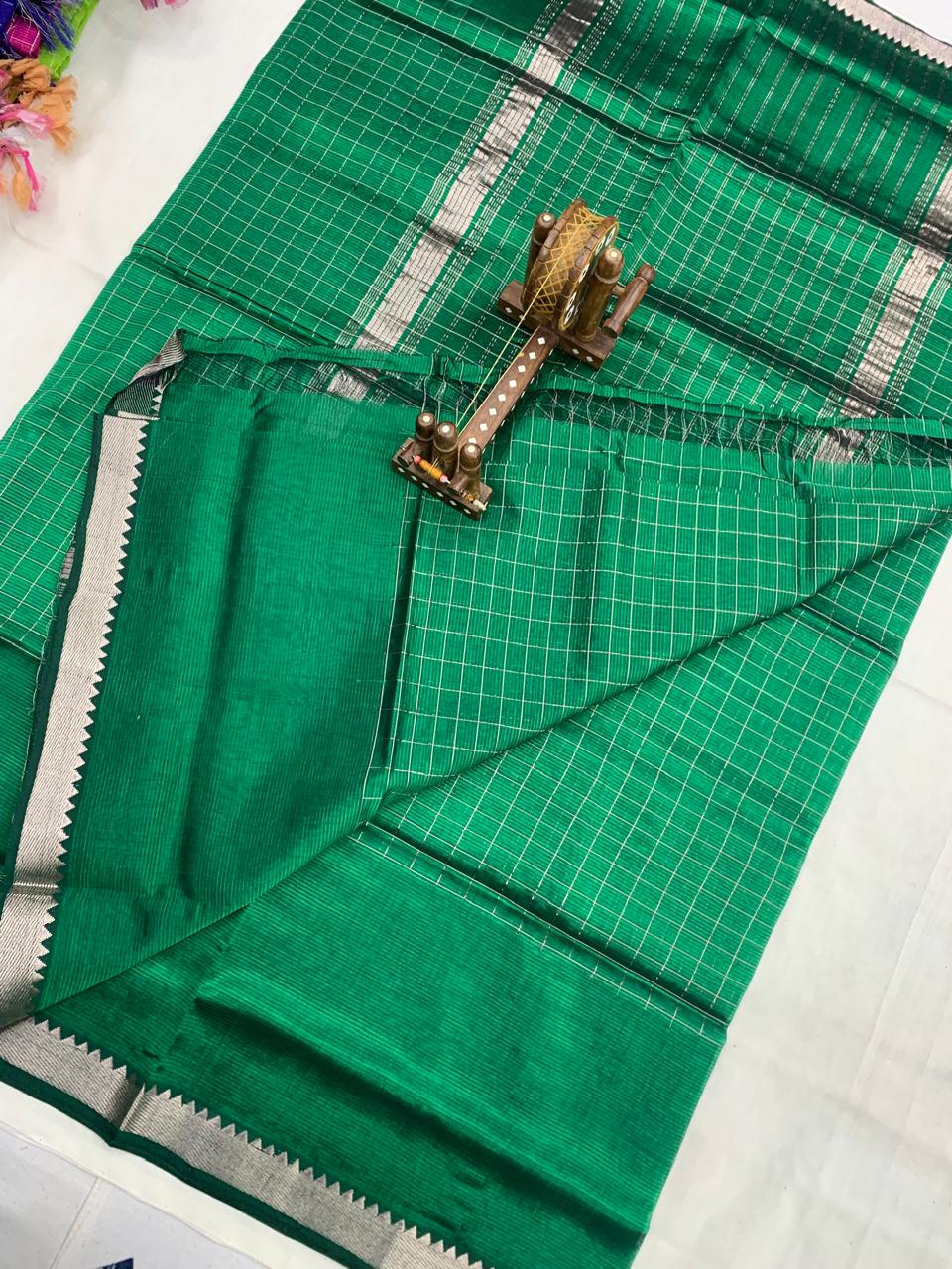 Mangalgiri Red Silk Saree with Silver Zari Checks and Border