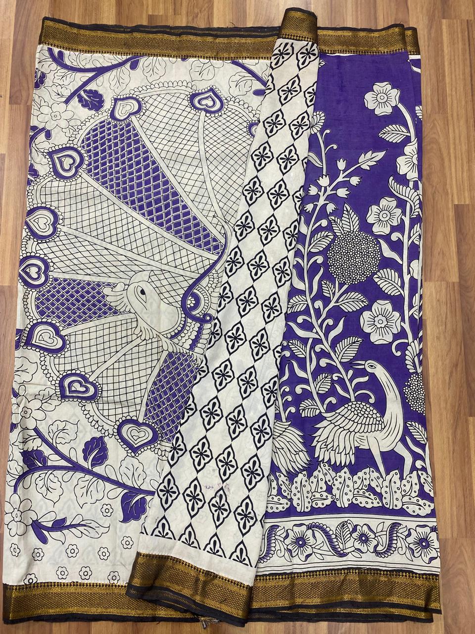 Kalamkari Aubergine Silk Saree