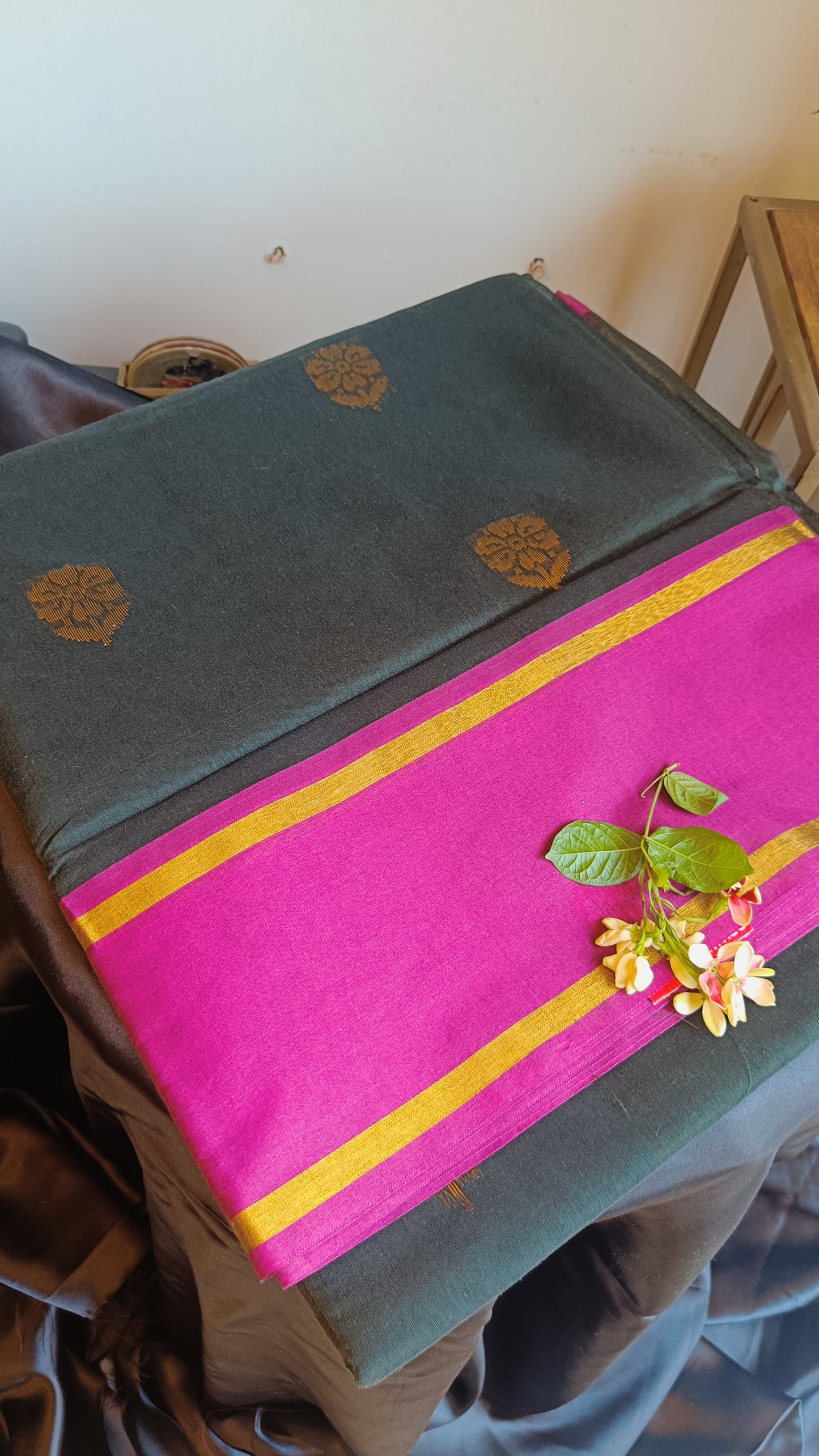 Black and Pink Kuppadam Saree