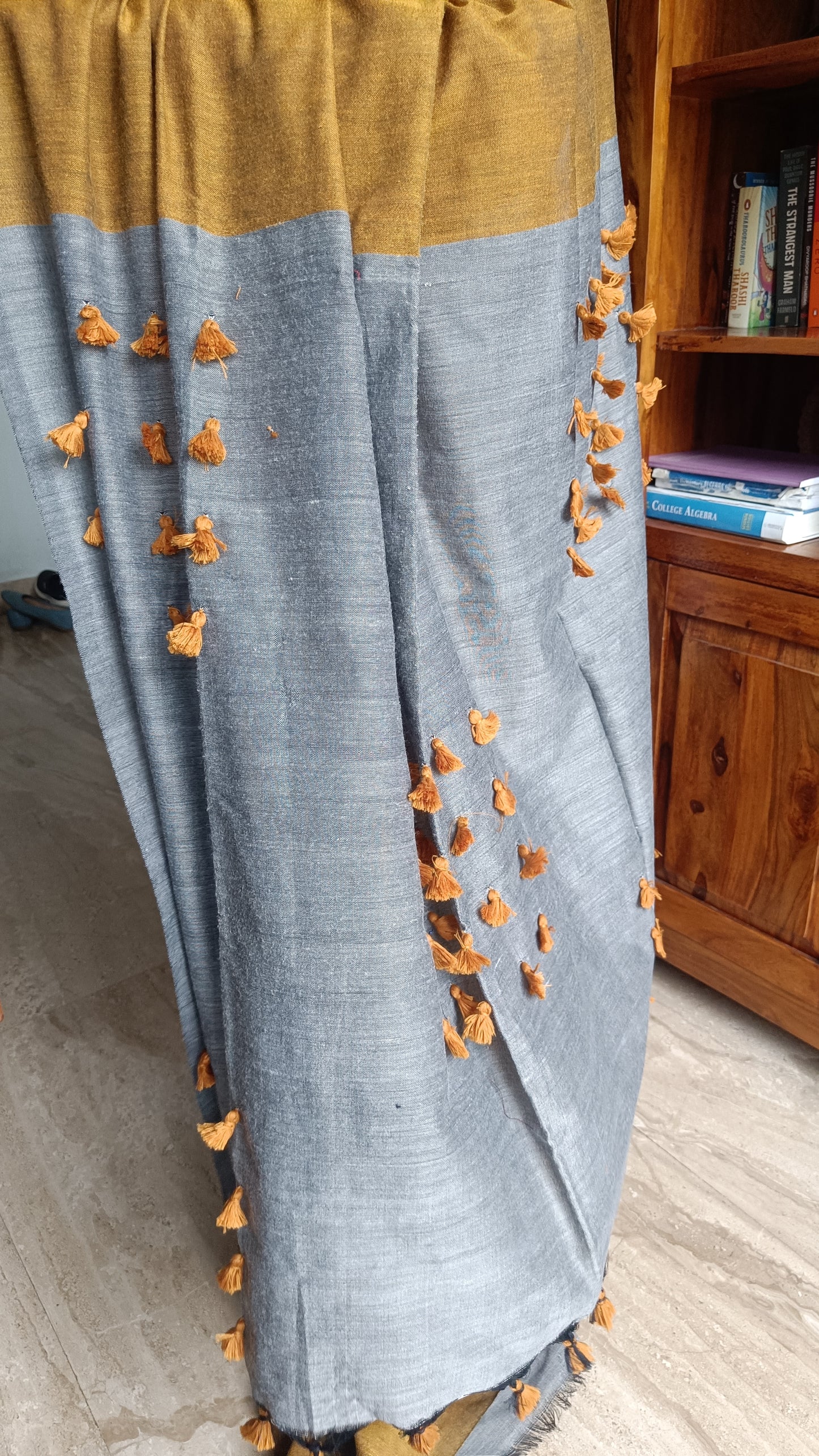 CHROME YELLOW AND GREY COTTON SAREE