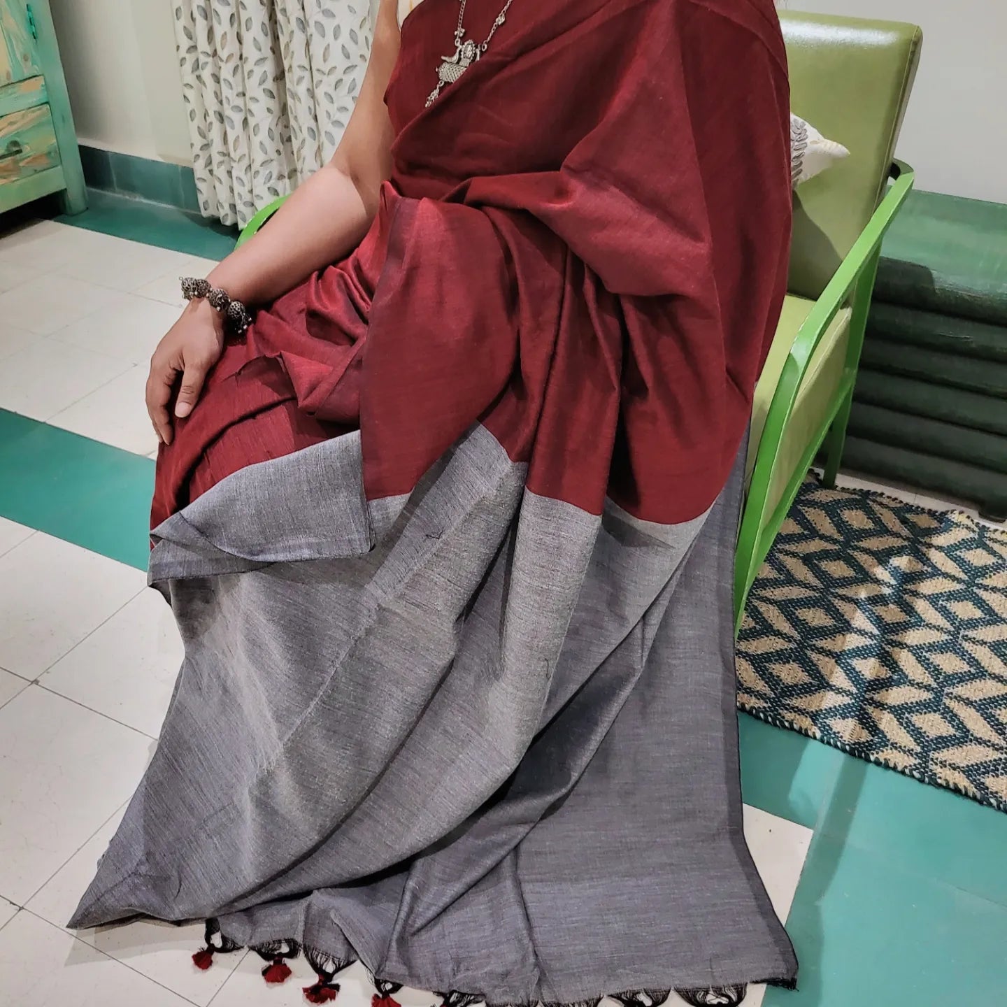 RUBY AND GREY COTTON SAREE