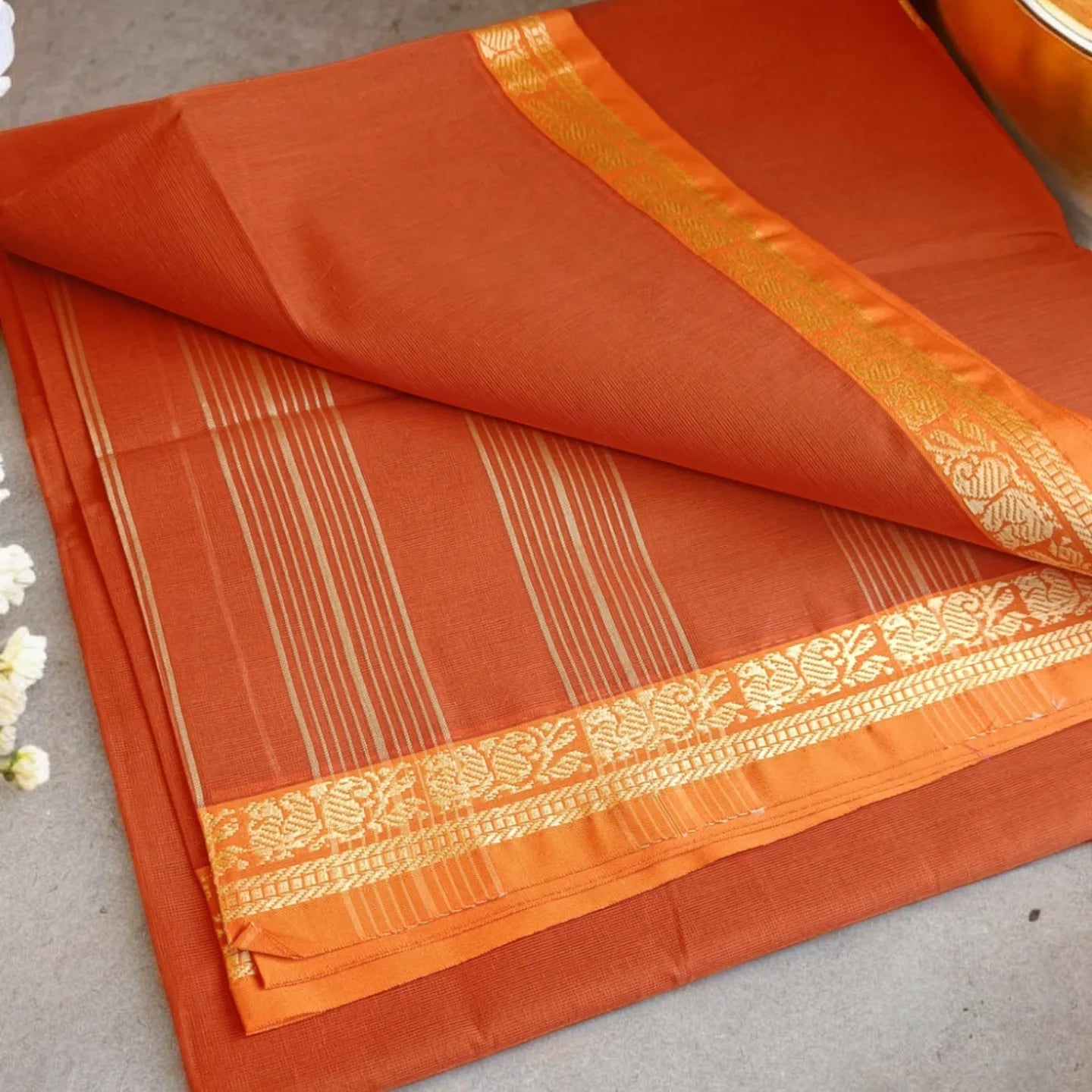 Mangilgiri Cotton Saree - Orange