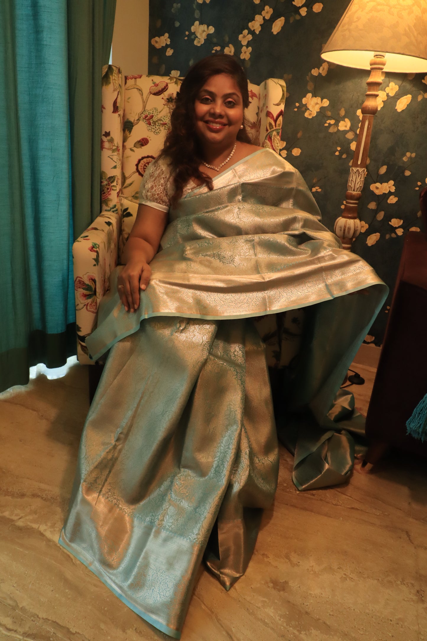 Powder Blue Brocade Saree