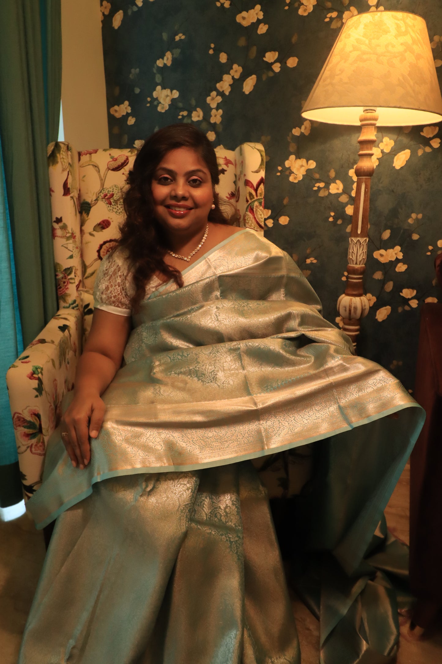 Powder Blue Brocade Saree