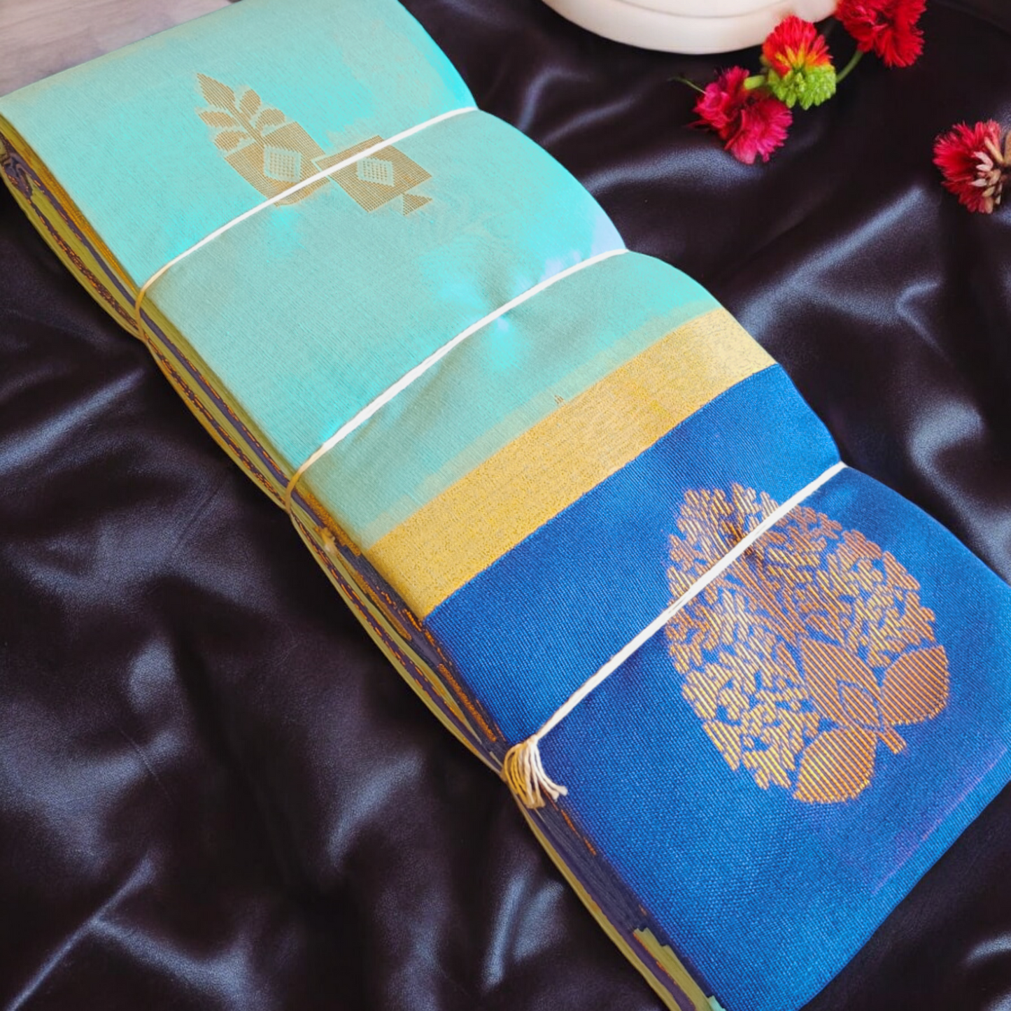 Kuppadam Cotton Saree Blue with Blue Border