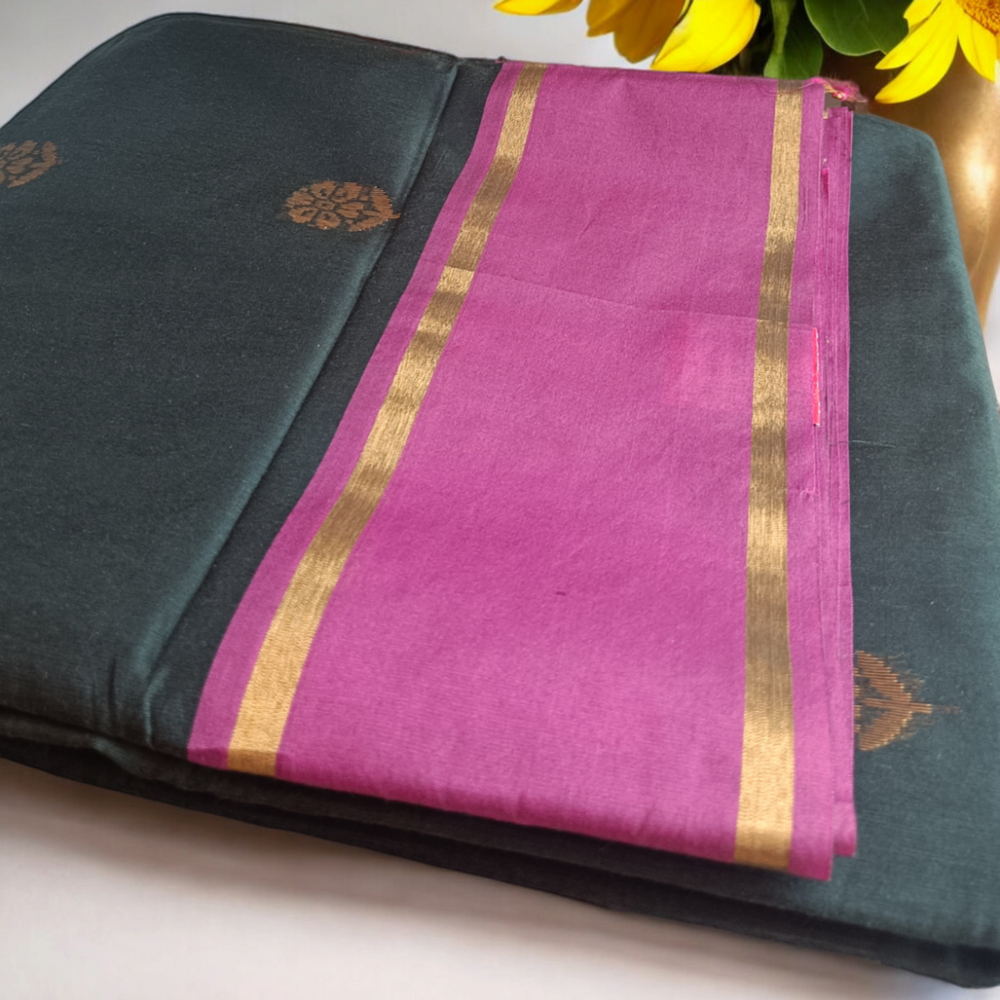 Black and Pink Kuppadam Saree