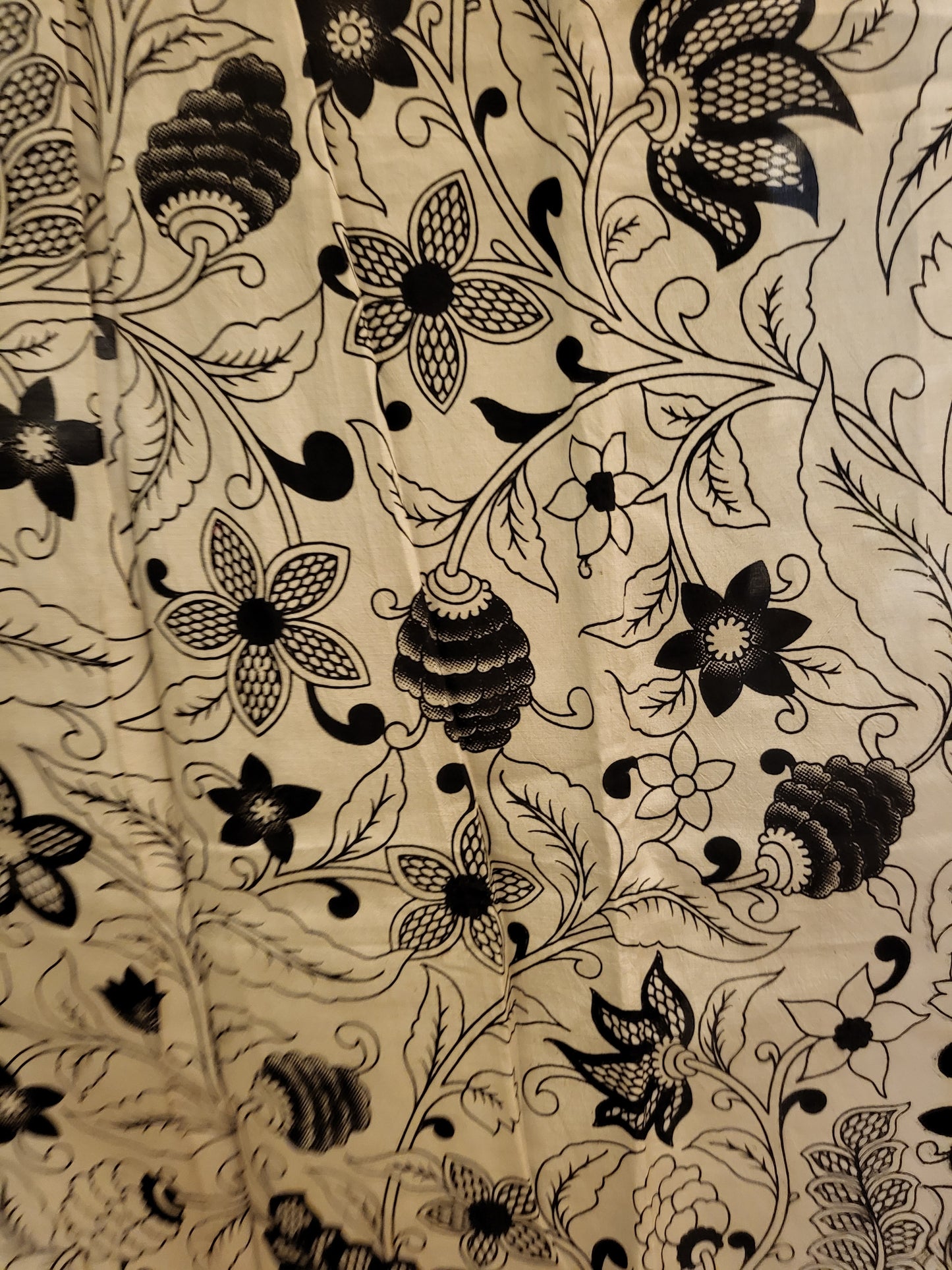 Kalamkari Silk Saree in Black and White with Nizam Border