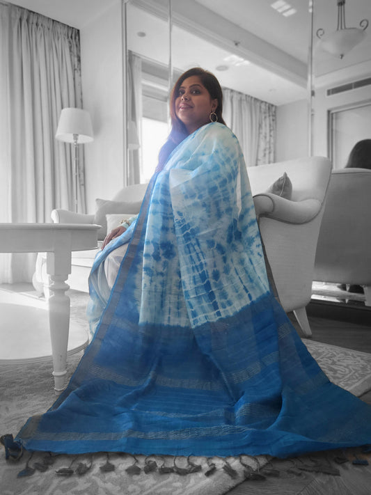 Blue Mangalagiri Saree with Shibori Print