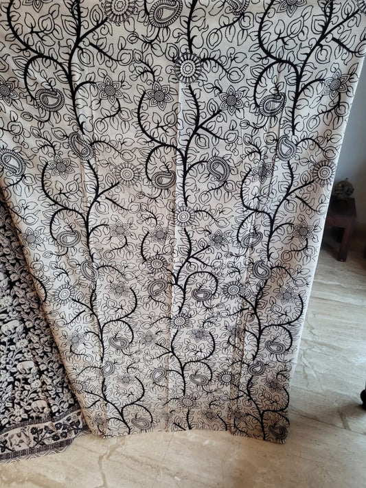 Kalamkari Black and White Cotton Saree