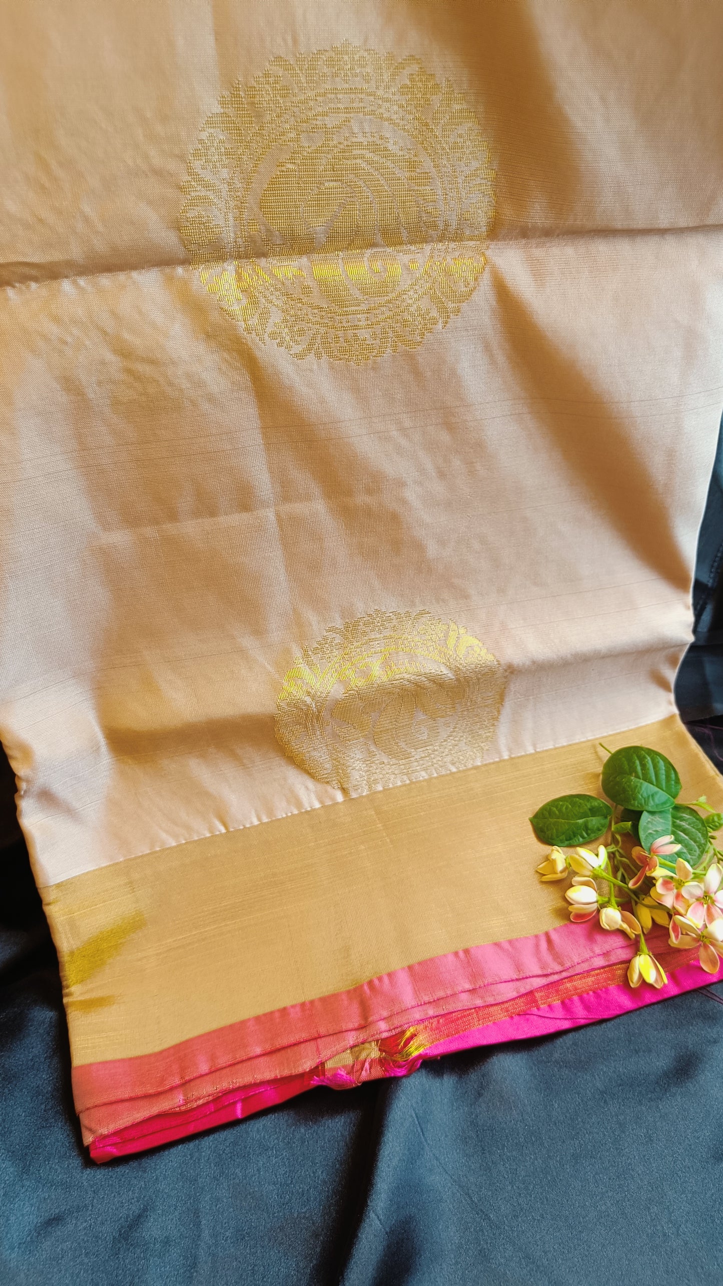 Uppada soft silk Beige and Pink Saree