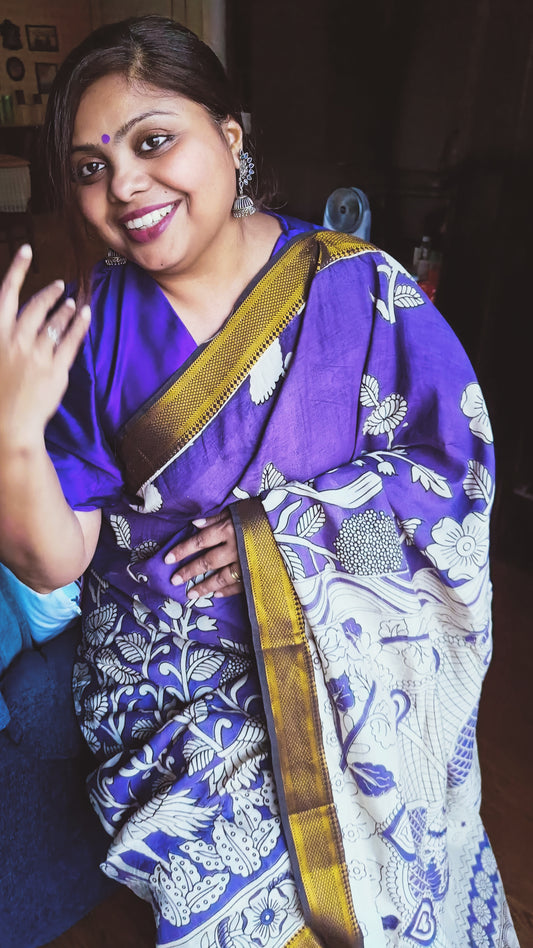 Kalamkari Aubergine Silk Saree